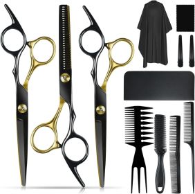 12 PCS Hair Cutting Scissors Set - Professional Barbers & Salon Kit: Cutting & Thinning Scissors, Comb, Cape, Clips for Men, Women, Kids & Pet